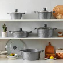 2 buc/Set Set de vase de gătit Maifanshi din aluminiu, inclusiv oală și tigaie antiaderență, potrivite pentru plită pe gaz și cu inducție, oale multifuncționale pentru fierbere de fructe de mare
