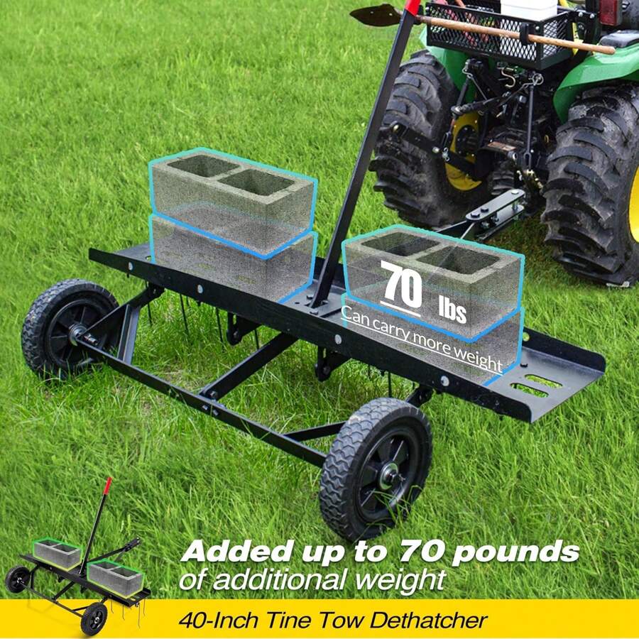40-Inch Lawn Sweeper Tow Behind Dethatcher, Landscape Rake, Lawn Tractor Rake, Tine Tow Dethatcher Pull Behind Mower, Riding Lawn Mower Attachments For Outdoor Yard Tools Lawn Care - 黑色 - 查看 1