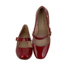 Women's Patent Leather Doll Dress Shoes, Medium Low Block Heel, Pointed Toe, Comfortable, Colorful, Various Colors, Black, Black, Nude, Pink, Rose, Pinkish, Red, White - Ref. 6484 - 紅色 - 查看 4