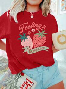 Women's Printed T-Shirt Feeling Strawberry - Đỏ - Xem 1