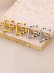 1對不銹鋼心形圓耳環