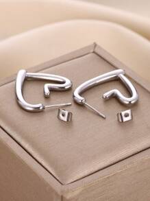 1對不銹鋼心形圓耳環