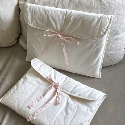 1 件 11 英寸 iPad 保护套，适用于 13-14 英寸笔记本电脑的加垫笔记本电脑包，纯色可爱蝴蝶结设计，轻质减震笔记本电脑包，适合工作/学校