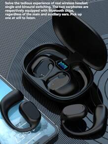 Auriculares inalámbricos tipo circumaural con Bluetooth de conducción ósea, incapaces de penetrar en el oído durante deportes, incapaces de desprenderse, auriculares Bluetooth 5.3 de alta calidad de sonido, batería ultra larga, pantalla digital LED y duración de la batería - Multicolor - Ver 12