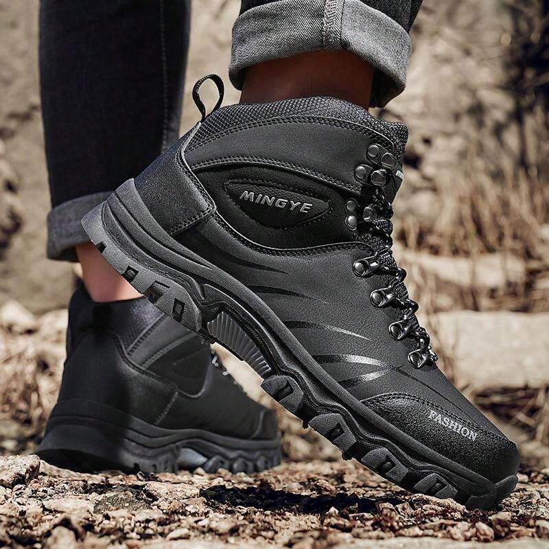 Men's Boots High Quality Hiking Boots Leather Waterproof Round Toe Lace