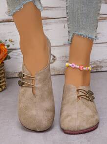 Women's Fashion Double-Breasted Flats - Apricot - View 4