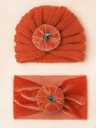 2 件南瓜万圣节装饰婴儿头带和帽子适合派对活动 0-2 岁