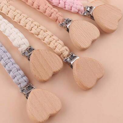 1 Piece Baby Pacifier Chain,Macrame Hand Braided  Cloth Pacifier Holder Fits All Pacifiers,Leash Smoother Handmade Heart Shape Wooden Dummy Pacifier Clips For Boys And Girls,For Nursing Teether Shower Gifts