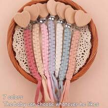 1 Piece Baby Pacifier Chain,Macrame Hand Braided  Cloth Pacifier Holder Fits All Pacifiers,Leash Smoother Handmade Heart Shape Wooden Dummy Pacifier Clips For Boys And Girls,For Nursing Teether Shower Gifts - Multicolor - View 5