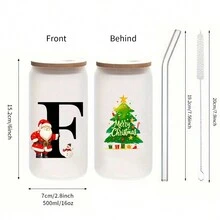 1 chiếc cốc thủy tinh mờ 16oz dùng cho Giáng sinh có in chữ 3D, nắp tre và ống hút, thích hợp đựng đồ uống đá, cà phê đá, quà tặng Giáng sinh cho gia đình và bạn bè - Nhiều màu - Xem 29