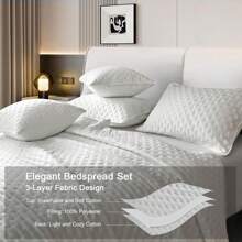 3 Piece Bedspread Embossed Pattern For All Season 220 X 240CM Soft Microfiber Reversible Patchwork Beddings Set Luxury Quilted Bed Throw For Bedroom Decor Reversible Coverlet - White - View 5