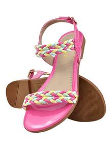 Children's Girl's Flat Sandals With Strap, Soft And Comfortable, Stylish Braid - Màu Hồng Tươi - Xem 4