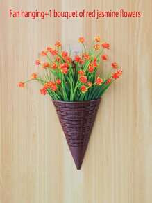1 pieza Cesta colgante de flores artificiales en forma de abanico, macetero de pared de ratán triangular, canasta colgante de decoración interior para arreglo floral