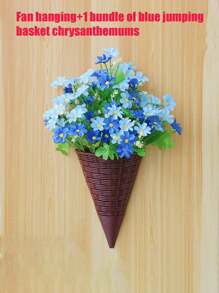 1 pieza Cesta colgante de flores artificiales en forma de abanico, macetero de pared de ratán triangular, canasta colgante de decoración interior para arreglo floral