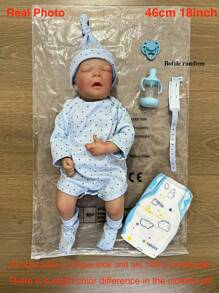18inch Full Body Soft Silicone Reborn Baby Doll Bath Toy Lifelike 46cm Newborn Dolls Flexible 3D-Painting Skin Tone And Veins Premie Boy Sleeping Baby (Not Including Blanket Or Plush Rabbit Toy)