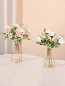 1 chiếc bình hoa ống thẳng trong suốt chân đế sắt vàng, trang trí hoa nhân tạo thủy canh phòng khách sáng tạo, thích hợp cho tiệc cưới ngày lễ, trang trí nhà cửa - Vàng - Xem 7