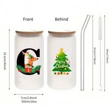 1 chiếc cốc thủy tinh mờ 16oz dùng cho Giáng sinh có in chữ 3D, nắp tre và ống hút, thích hợp đựng đồ uống đá, cà phê đá, quà tặng Giáng sinh cho gia đình và bạn bè - Nhiều màu - Xem 8