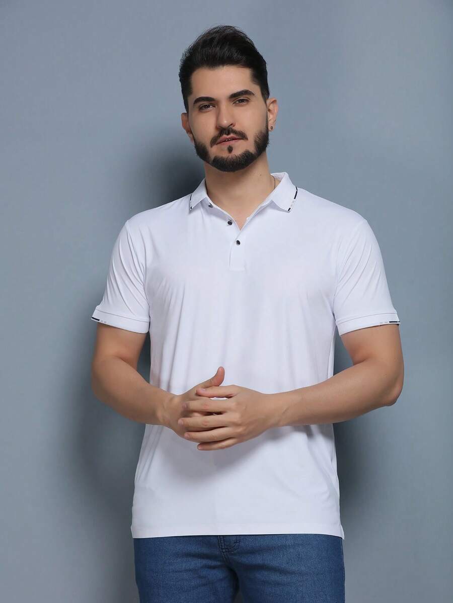 Men's Polo Shirt, Ice Silk Short Sleeves, Men's Formal Wear, Sweat-Absorbing, Breathable And Elastic - 白色 - 查看 1