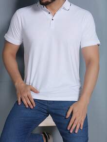 Men's Polo Shirt, Ice Silk Short Sleeves, Men's Formal Wear, Sweat-Absorbing, Breathable And Elastic - 白色 - 查看 6