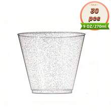 30 个 9 盎司/270 毫升银色派对杯，用于盛放葡萄酒、鸡尾酒、冰淇淋、水、金色/银色亮片、塑料杯，用于盛放果汁、甜点、慕斯，适用于各种场合 - 彩色 - 查看 15