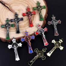 1pc Saint Benedict Cross Pendant With Colorful Enamel - Multicolor - View 4