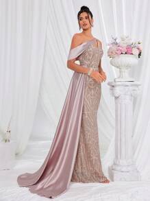 Đầm Maxi dự tiệc hở lưng không tay có chi tiết ngọc trai gợi cảm thanh lịch dành cho nữ - Rượu sâm banh - Xem 1