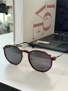 Unisex 2 In 1 Clip-On Hexagonal Glasses Frame Polarized Lens - 金色 - 查看 4