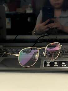 Unisex 2 In 1 Clip-On Hexagonal Glasses Frame Polarized Lens - 金色 - 查看 6