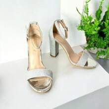 Black Block Heel Sandals With Clear Strap Stylish Sandals Summer Sandals For Women - Silver - View 5