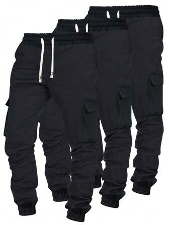 3 Stücke Herren Jogginghose mit Tunnelzug in Unifarbe, für Frühling & Herbst