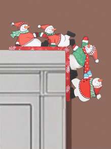 1 pieza, Cartel en esquina de puerta con muñeco de nieve y gorro de Papá Noel, decoración de marco de madera para esquina, cartel de puerta, escultura de pared de madera para sala de estar, dormitorio, oficina, interior y exterior, decoración de puerta de casa, regalo, decoración del hogar, decoración de habitación, decoración de pared