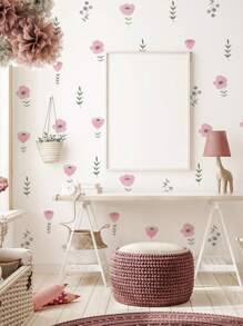 1pc Ins Style Fresh Floral, Leaf & Flower Pattern Wall Sticker, For Doorway, Bedroom, Background Decoration, Removable,Stickers,Wall Decal, Vinyl Decal For Home Decorations,Spring Decoration Items Refresh Your Home,Rama Decoration Stickers Gifts Birthday Graduation - Multicolor - View 7