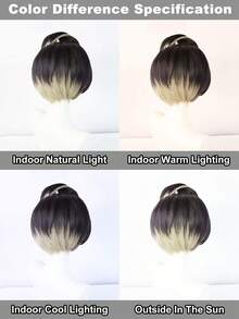 Peluca de vampiro para Halloween, cabello liso corto, mezcla de negro y rubio, peluca de cosplay de anime para hombres, para uso diario, fiesta, vacaciones, resistente al calor, peluca sintética corta y lisa negra con reflejos rubios, peluca del personaje del juego Súper Hombre, aspecto natural, peluca de cómic como regalo de cumpleaños para decoraciones navideñas y 1 pieza de gorro de peluca - Multicolor - Ver 7