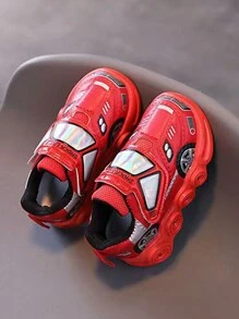 儿童/幼儿男孩美式新款卡通 LED 灯皮革时尚休闲跑步运动鞋，2025 年 - 紅色 - 查看 2