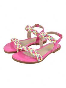 Children's Girl's Flat Sandals With Strap, Soft And Comfortable, Stylish Braid - Màu Hồng Tươi - Xem 2