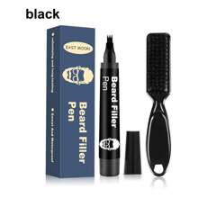 1pc Beard Filler Pen + 1pc Brush, Easily Create Dense Beard Hairline, Detachable & Convenient To Use - Black - View 12