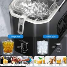 loefme 1.2L Portable Top Smart LOW Noise Ice Cube Maker 12KG/24H Efficient Ice Making With Auto Self-Cleaning Function, New Fashionable Appearance Ice Maker Black - UK Plug(220-240V) - View 5