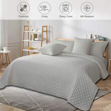 3 Piece Bedspread Embossed Pattern For All Season 220 X 240CM Soft Microfiber Reversible Patchwork Beddings Set Luxury Quilted Bed Throw For Bedroom Decor Reversible Coverlet - White - View 3