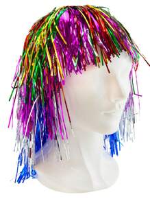 I LOVE FANCY DRESS Multi Coloured Tinsel Wig Shiny Foil Metallic Perfect For Parties Wedding Photobooth Prop Hen Do Party Fancy Dress Accessory 80s 90s Costume - 12pcs - View 3