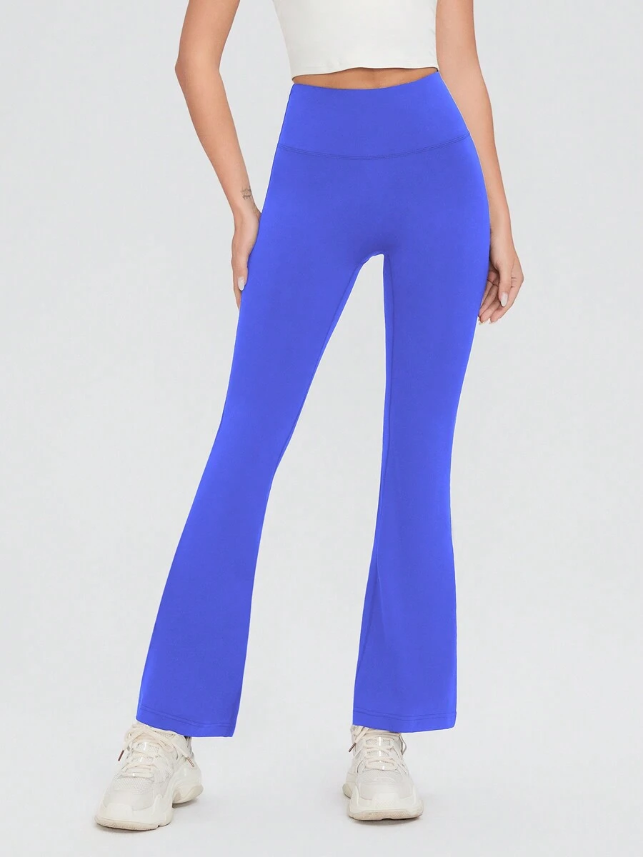 AFZ High Waist Flare Leggings Nude Feel Tummy Control Back Inner Pocket Yoga Pants For Leisure And Sports - 藏蓝色 - 查看 1