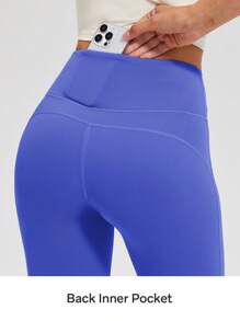 AFZ High Waist Flare Leggings Nude Feel Tummy Control Back Inner Pocket Yoga Pants For Leisure And Sports - 藏蓝色 - 查看 4