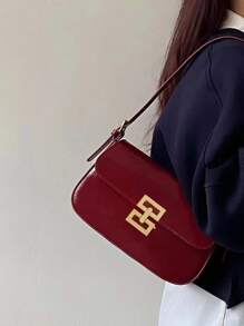 Túi xách nữ màu đỏ tía phong cách cổ điển gợi cảm, ví đeo chéo vuông bằng da PU có khóa hình móng ngựa, dây đeo vai đôi có thể điều chỉnh, phù hợp cho bé gái, phụ nữ, sinh viên, nhân viên văn phòng, đi làm, đi học, đỏ Marsala, túi thời trang màu đỏ tía - Màu Đỏ Sâu - Xem 2