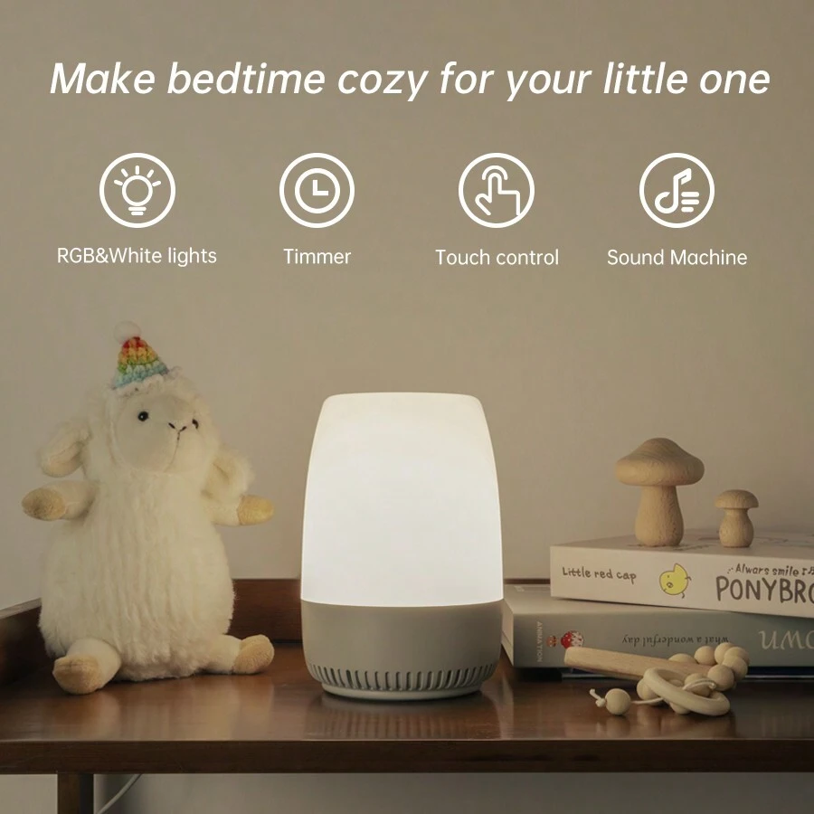 1 pieza Lámpara de mesa táctil de buró, lámpara LED con luces blancas, lámpara de noche inteligente multicolor, máquina de sonido para bebé, soporte de ruido blanco, luz nocturna regulable, temporizador y memoria, lámpara de mesa de buró portátil para bebés, adultos, dormitorio, lactancia, sala de estar, regalo para el hogar