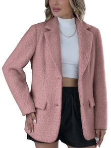 Áo khoác len đơn giản và thanh lịch dành cho nữ Giolshon có túi cho mùa thu đông - Hồng - Xem 3