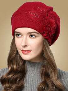 秋冬韩国百搭仿兔毛针织帽女双层加厚保暖护耳贝雷帽新款（注意：可能会掉毛！）