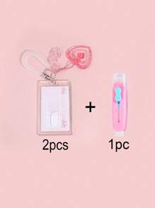 1入組帶心形裝飾透明卡夾可愛便攜式多用途卡夾、學校、學生 - 無色 - 查看 14