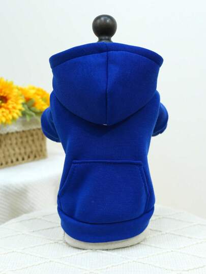 1 件带帽宠物服装纯色口袋运动衫适合中小型犬和猫 - 蓝色