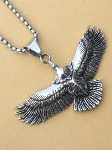 Vintage Stainless Steel Eagle Pendant Necklace With Chain, Personalized Fashion Feather Eagle Necklace For Men, Party Jewelry, Holiday Gift