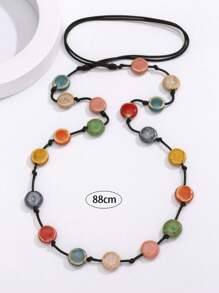 Round Decor Necklace - Yellow - View 7