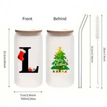 1 chiếc cốc thủy tinh mờ 16oz dùng cho Giáng sinh có in chữ 3D, nắp tre và ống hút, thích hợp đựng đồ uống đá, cà phê đá, quà tặng Giáng sinh cho gia đình và bạn bè - Nhiều màu - Xem 25
